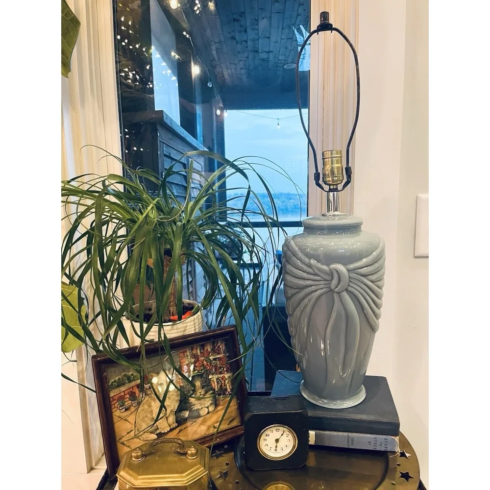 Stunning Art Deco Blue‎ Milky Glass Lamp MCM